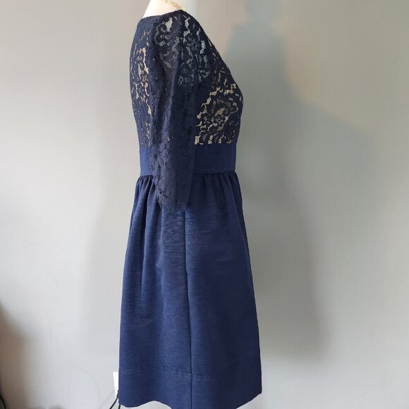 Eliza J Lace Fit and Flare Navy Blue Cocktail Dress. Pockets. Size 4P. - Picture 3 of 15